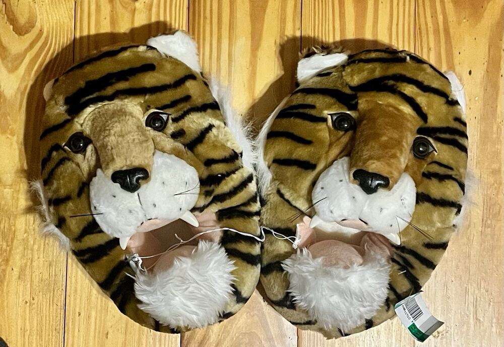 Ani-Mate Tiger Animal Print Men's Faux Fur Comfort Slip-On Slippers Size 7-9